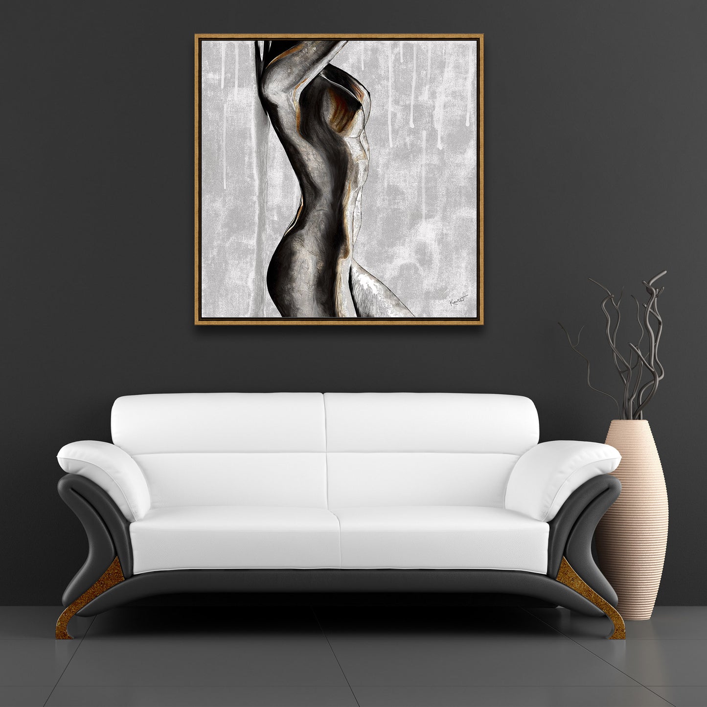 Contemporary Neutral Figurative Art | Body as Sanctuary by Kendra Taylor Art, part of the Bare Confidence Chronicles Collection Shown in Neutral Living Room