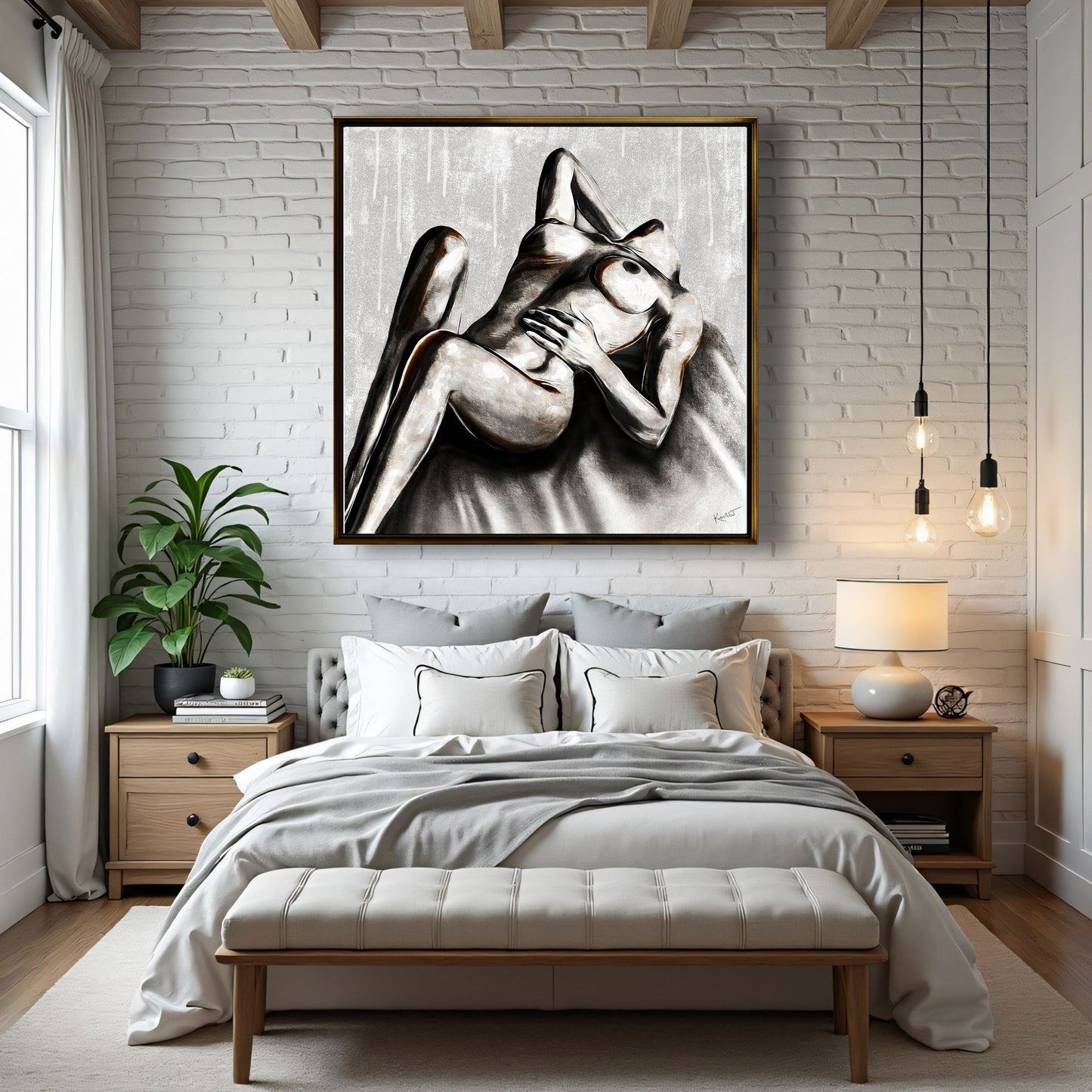 Radiant Independence figurative artwork shown in a softly lit modern bedroom
