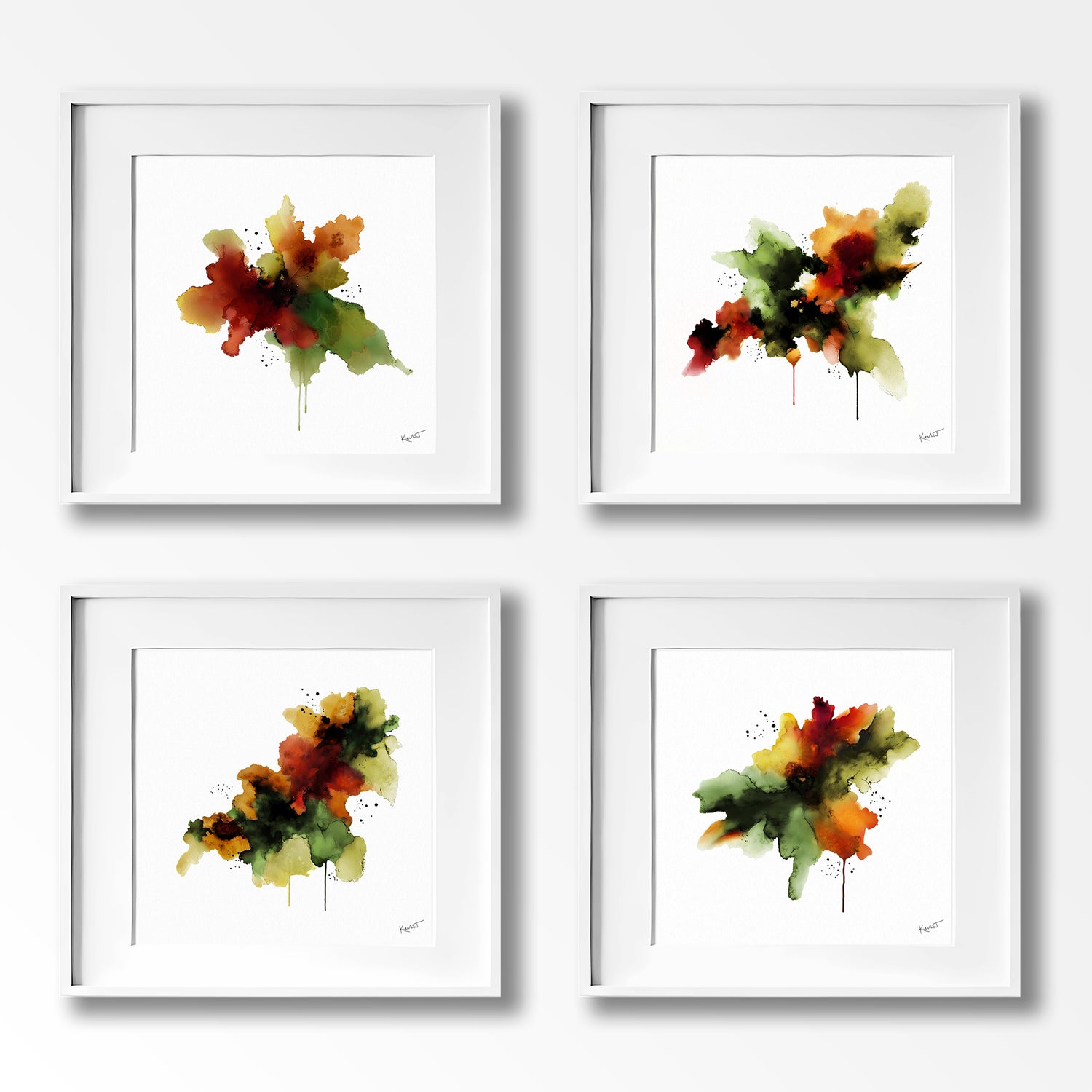 A Year Unfolds – Autumn – four abstract gallery wall artworks shown together as a seasonal set