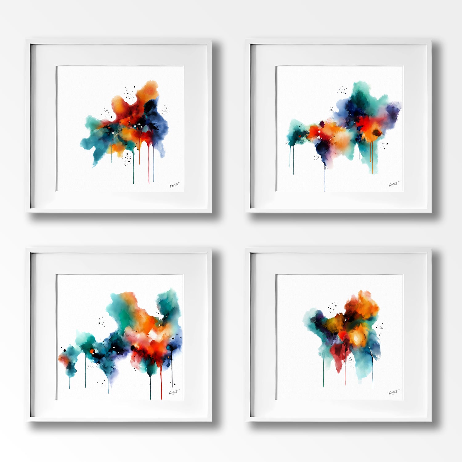A Year Unfolds – Summer – four abstract gallery wall artworks shown together as a seasonal set