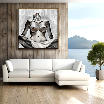 Contemporary Female Figure Painting | Unapologetic Strength Shown in Neutral Living Room