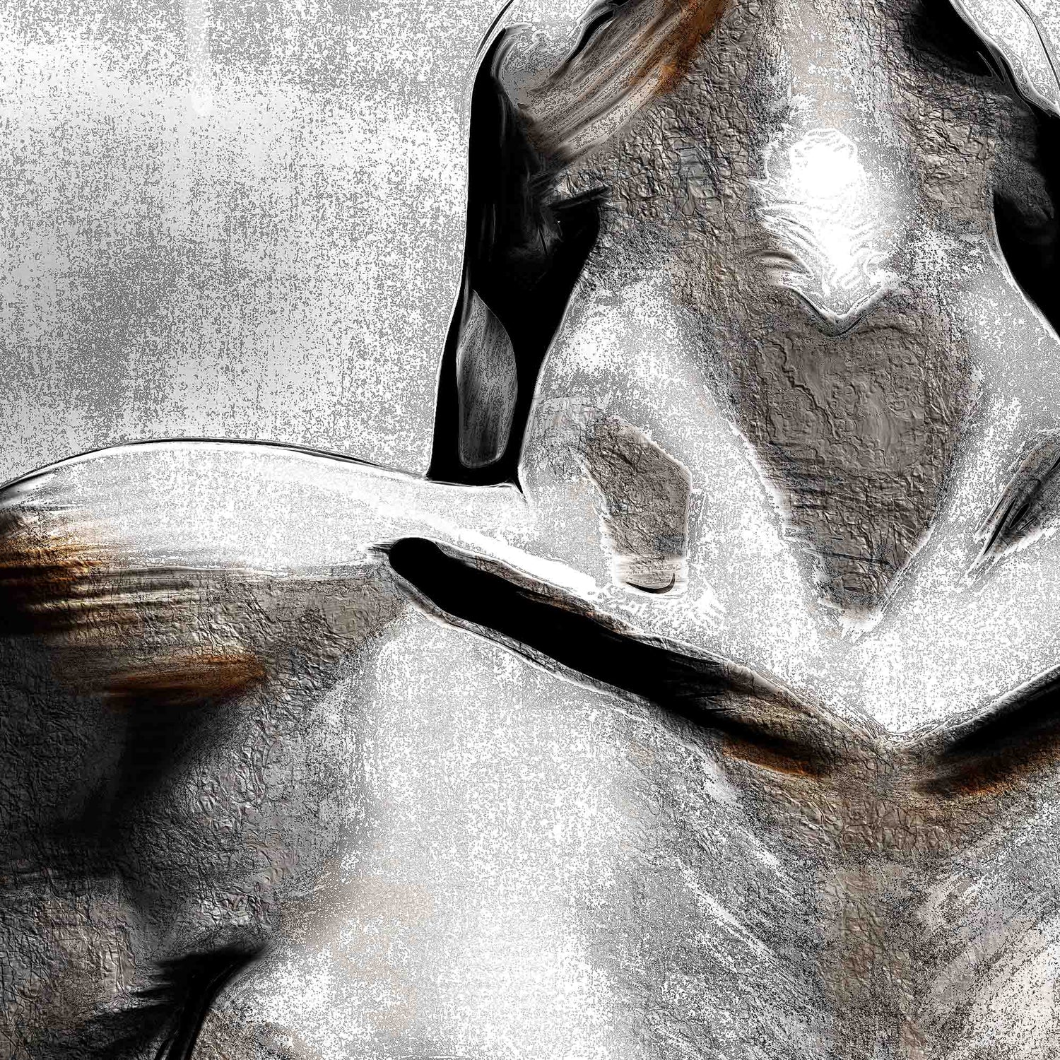 Close-up detail of stone-like textures and surface depth in abstract figurative artwork Unapologetic Strength