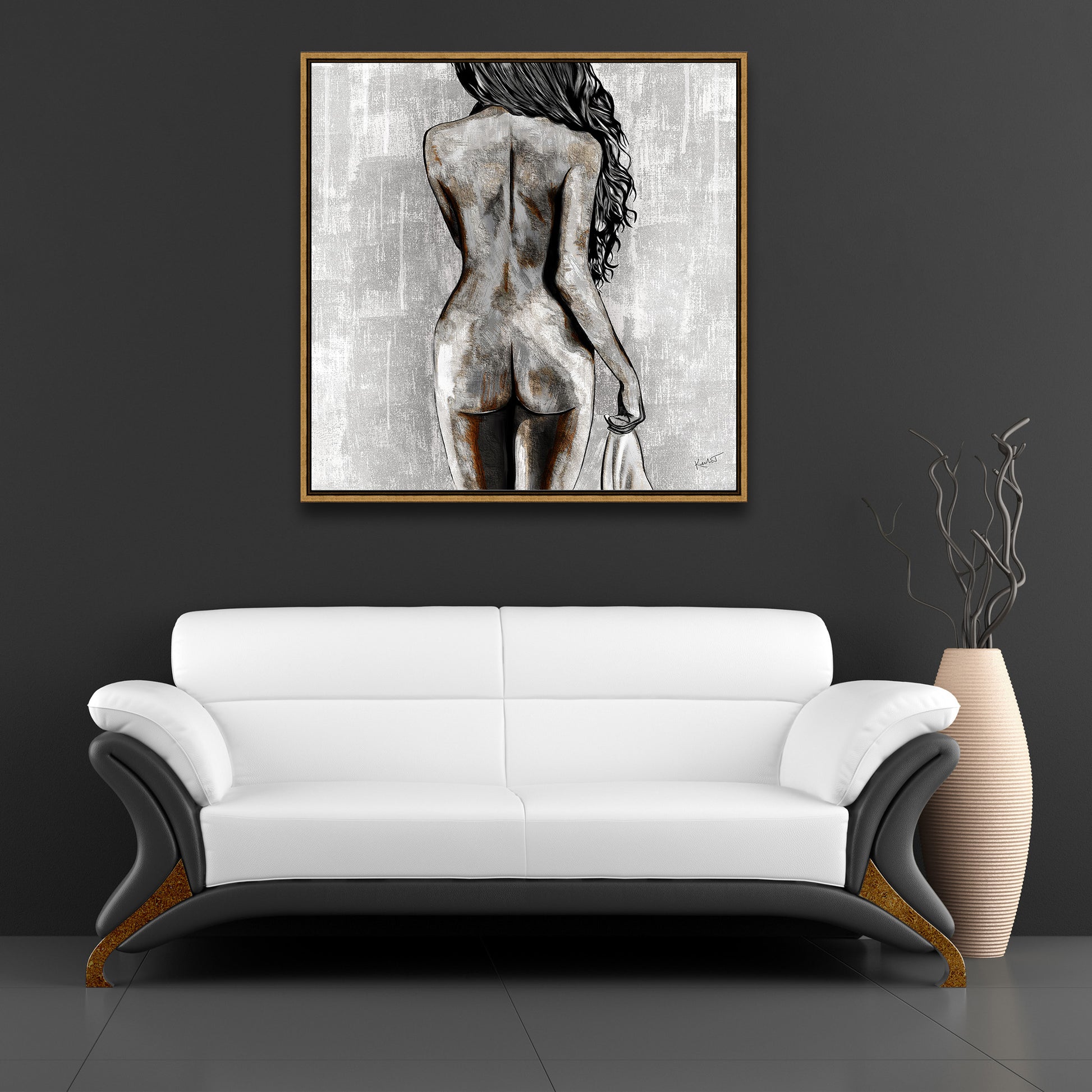 Modern Figurative Fine Art Painting | Embodied Empowerment Shown in Neutral Living Room