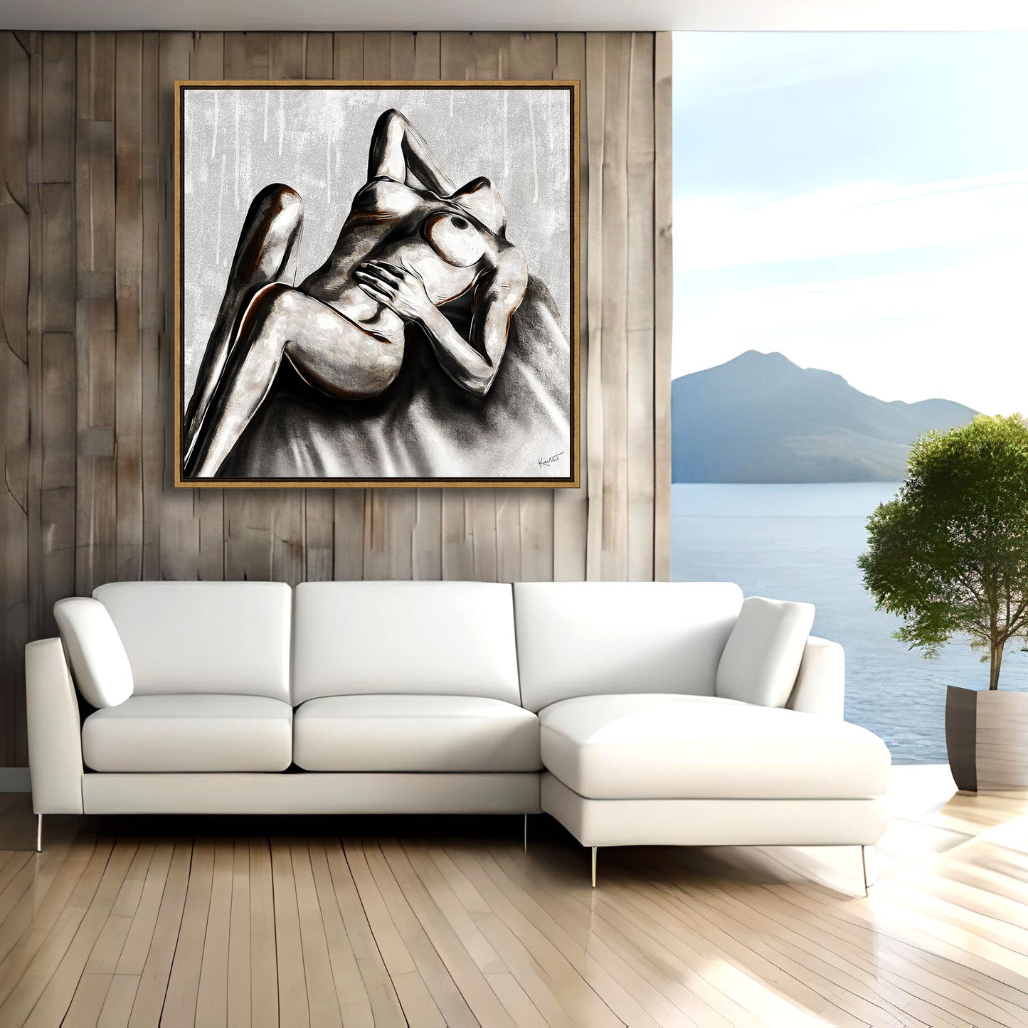 Neutral Female Figure Art Painting | Radiant Independence Shown in Neutral Living Room