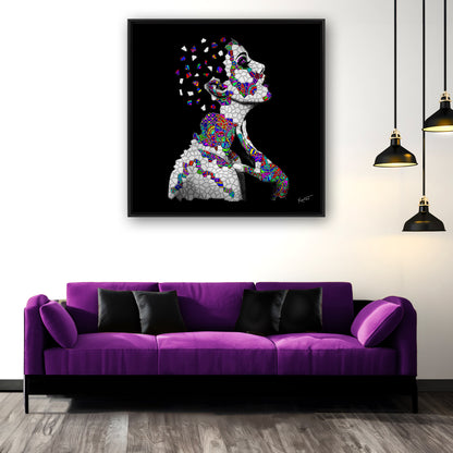 Original Abstract Portrait Fine Art Painting | Reality's Facets 2 shown in Contemporary Room with Accent Sofa in Plum