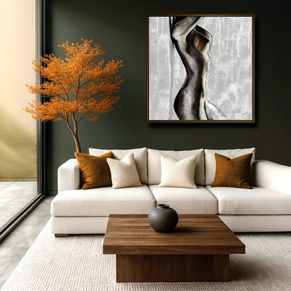 Body as Sanctuary figurative artwork displayed in an earth-toned interior with natural light