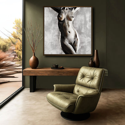 Courage in the Flesh figurative artwork displayed in a calm, earth toned living space with natural light