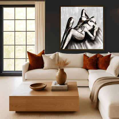 Radiant Independence figurative artwork styled in a contemporary room with warm, understated decor